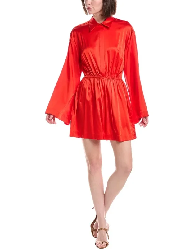 Aesha Bell Sleeve Silk-blend Mini Shirt Dress