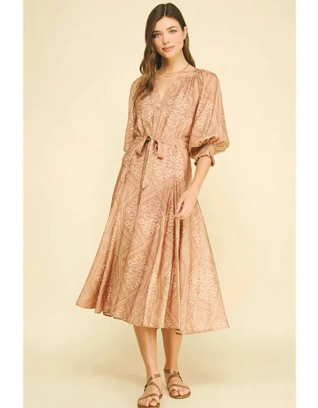 Geometric Print V-neck Midi Dress