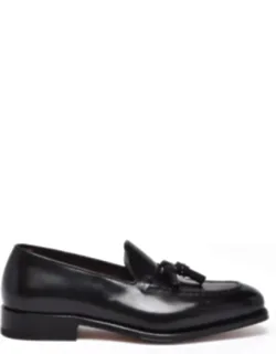 Black Leather Loafer With Decorative Tassels And 3 Cm Heel