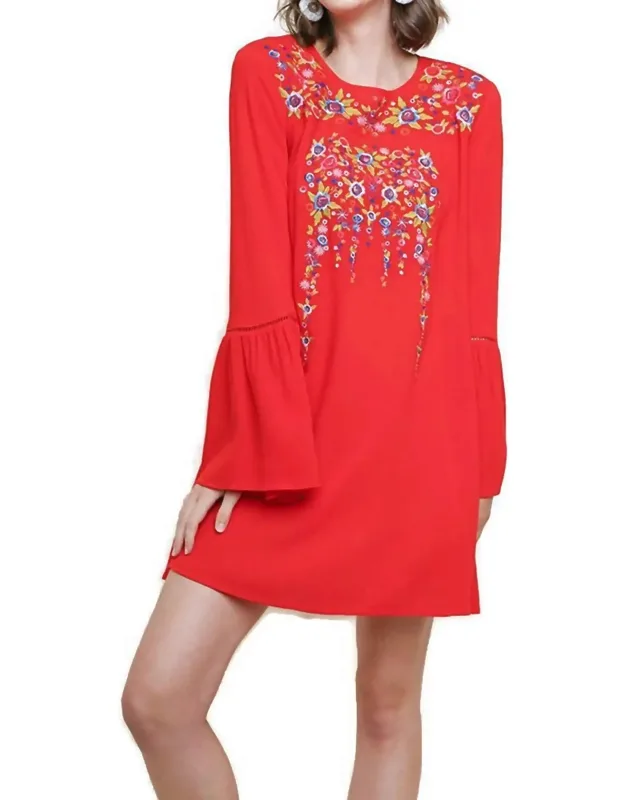 Floral Embroidered Bell Sleeve Mini Dress