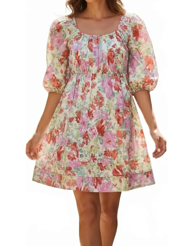 Puffy Sleeve Floral Mini Dress