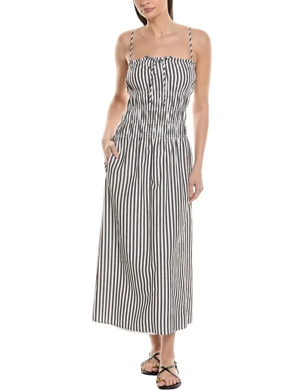 Smocked Linen-blend Midi Dress