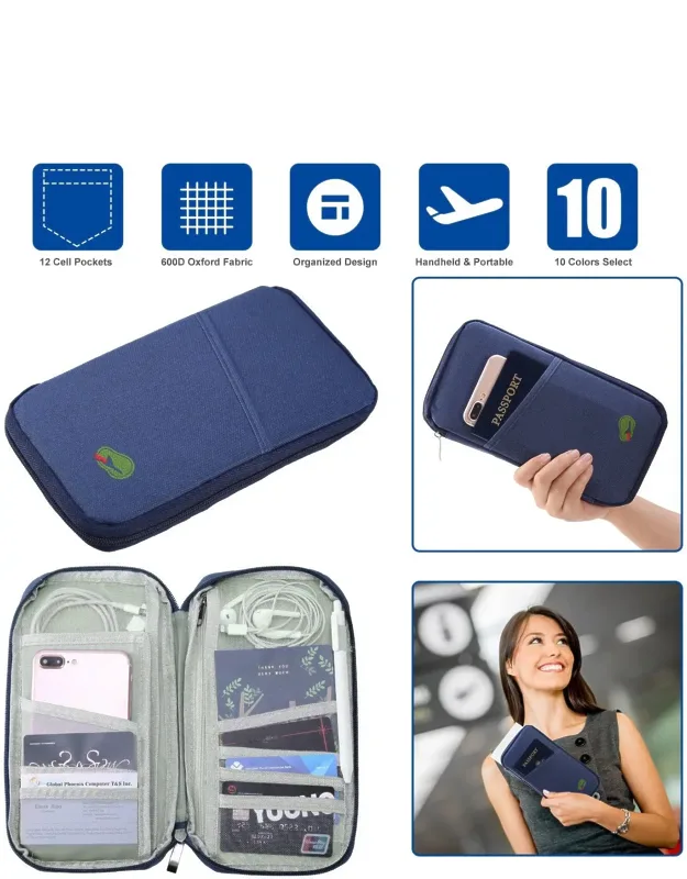 Travel Passport Wallet 12 Cells Ticket Id Credit Card Holder Water Repellent Document Phone Organizer
