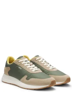 Lightweight Fabric Lace-up Sneakers With Suede Trims