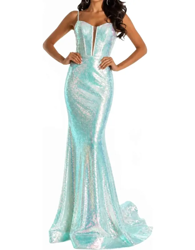 Sequin Fitted Gown With Corset Top