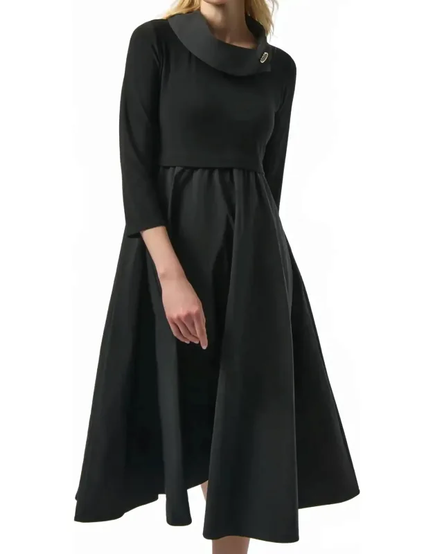 Overlap Collar 3/4 Sleeve Fit And Flare Dress
