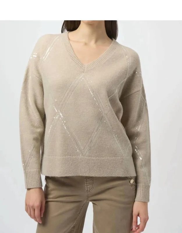Sequined V-neck Pullover Sweater