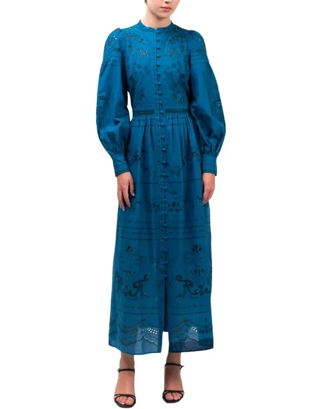 Embroidered Cotton Voile Tiered Maxi Dress