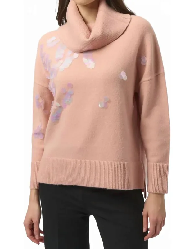 Sequined Turtleneck Pullover Sweater