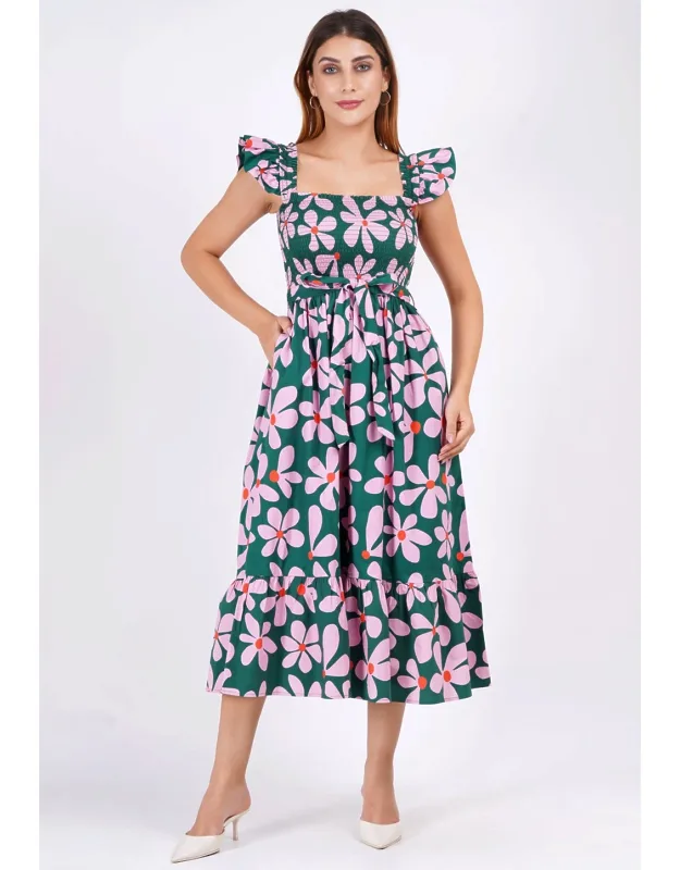 A-line Smocked Midi Dress