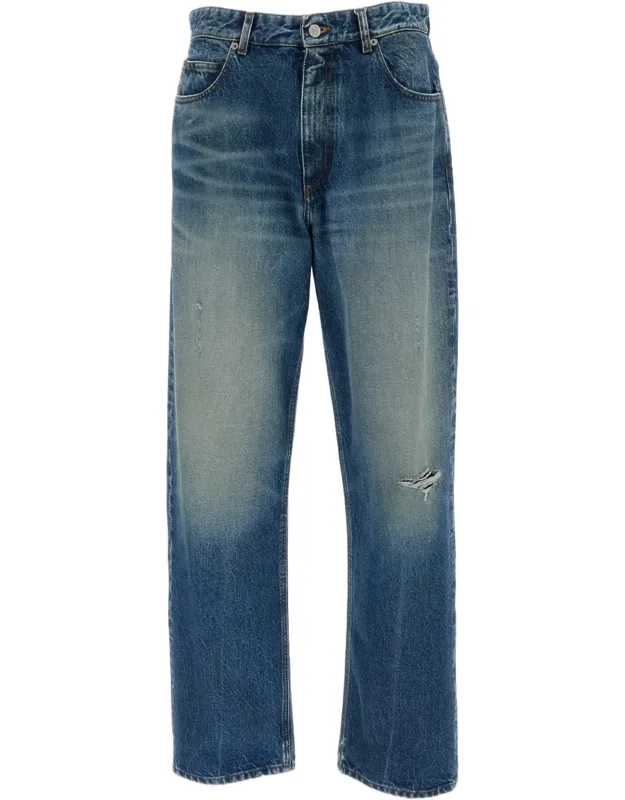 Distressed Wide-leg Cotton Jeans
