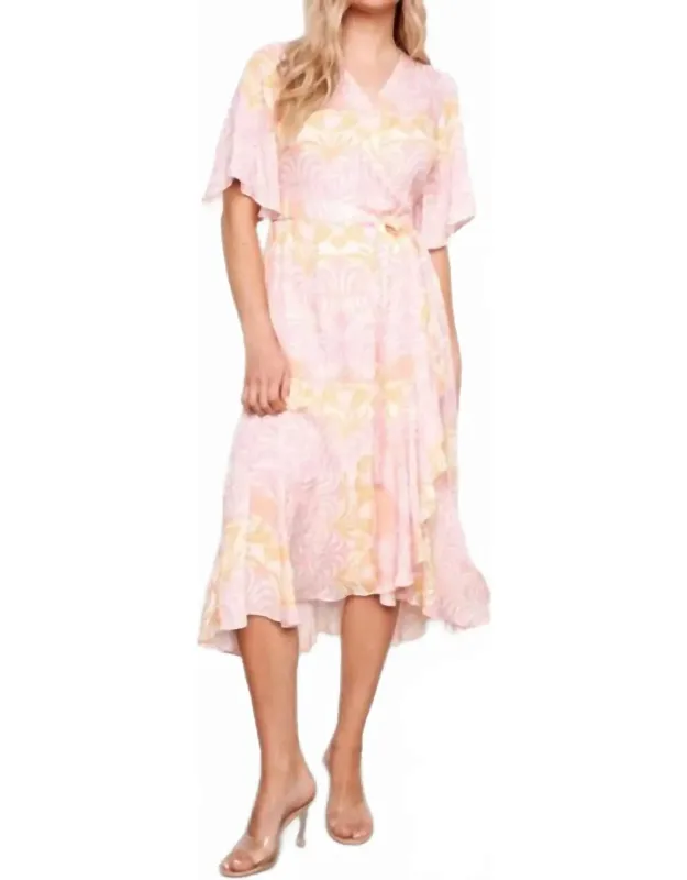 Printed Flutter Wrap Dress