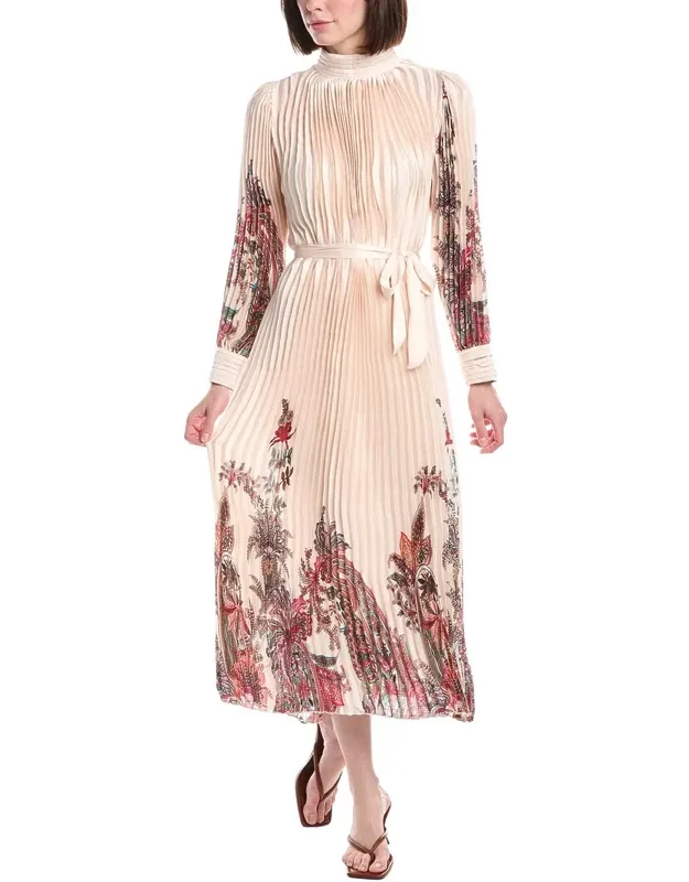 Boho Paisley Print Satin Pleated Midi Dress