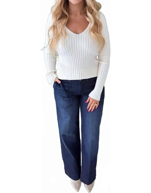 Plunging V Neck Sweater Top
