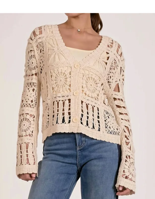 _cardi Open Knit Sweater With V-neckline And Button Closure_