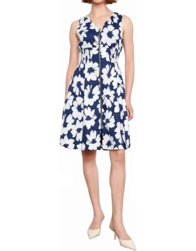 Voile Printed Front Zip Mini Dress