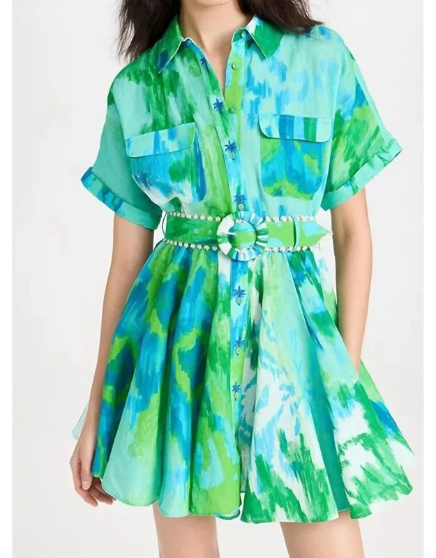 Short Dress With Buckle Belt And Collar