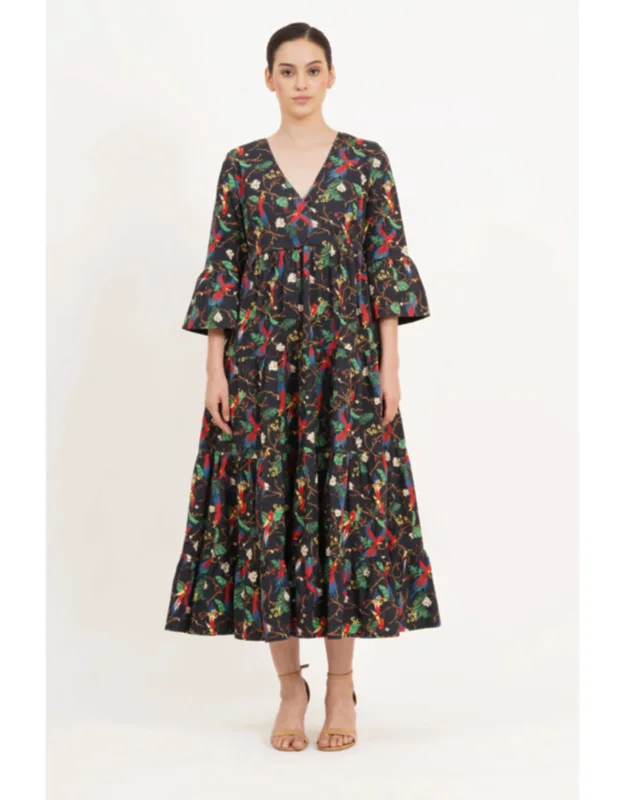 Sariah Poplin Maxi Dress Macaw Print