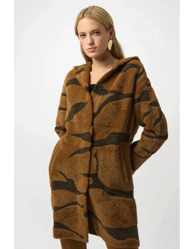 Animal Print Hooded Faux Fur Coat