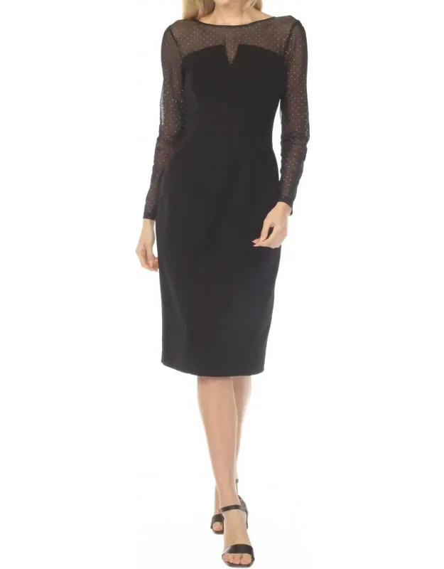 Studded Mesh Yoke Sheath Dress