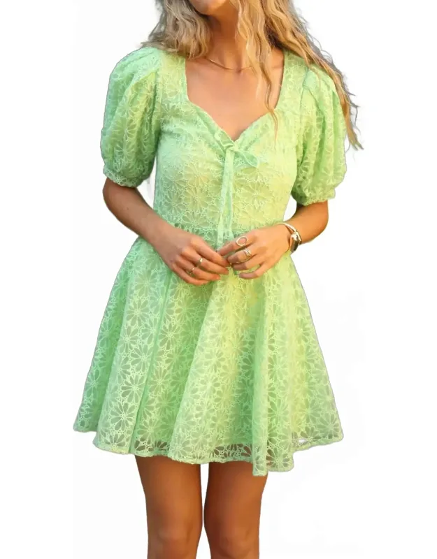 Floral Embroidered Puff Sleeve Mini Dress