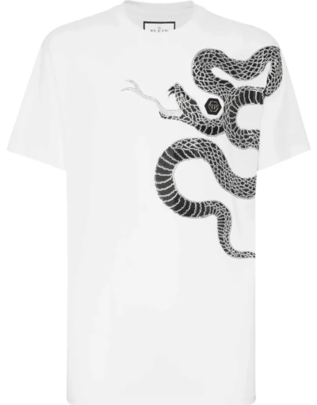 T-shirt Round Neck Ss With Bejeweled Snake And Pp Hexagon Patch