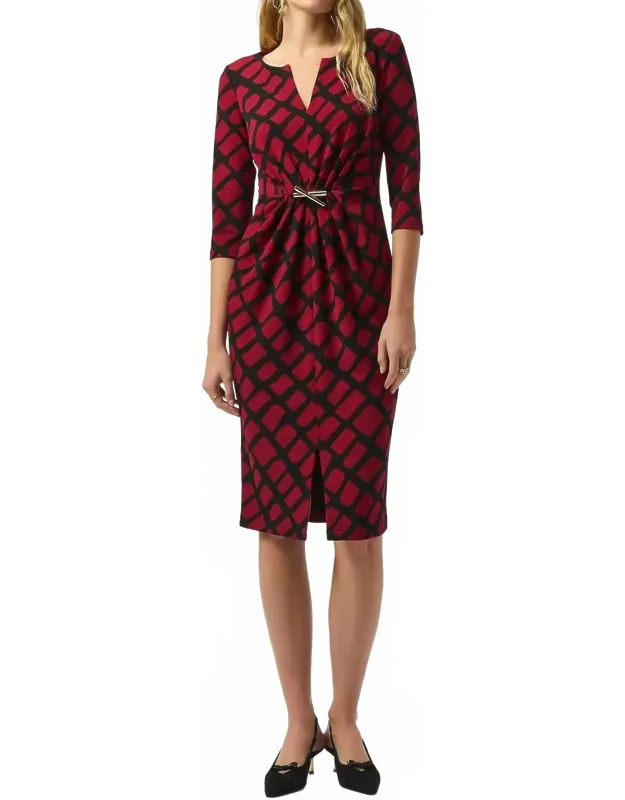 Geometric Ruched Sheath Dress