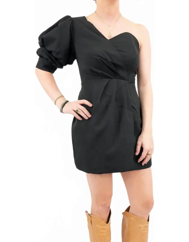 One-shoulder Pleated Mini Dress