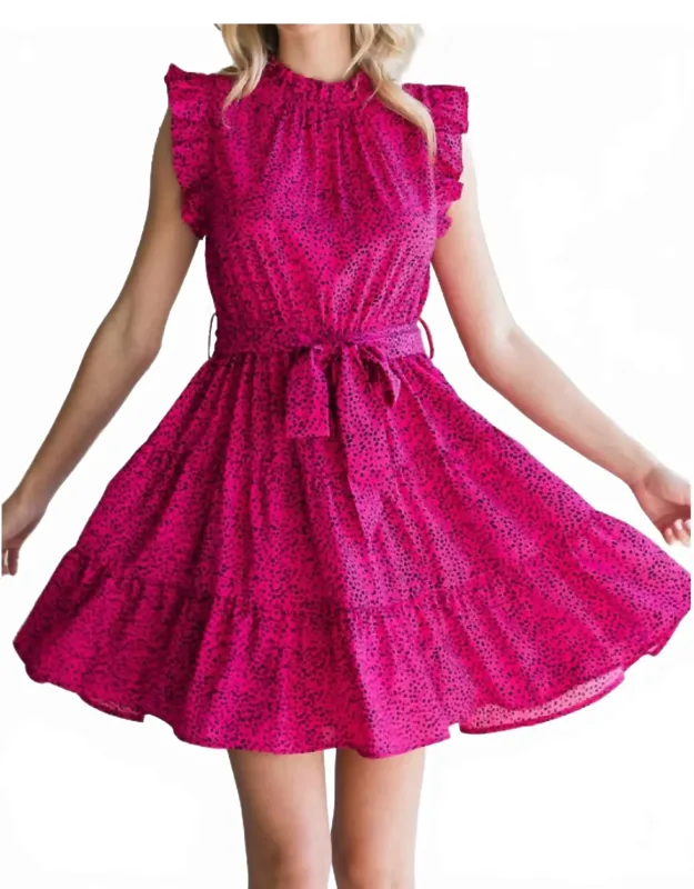 Frilled Neck Ruffle Sleeve Dress With Pockets