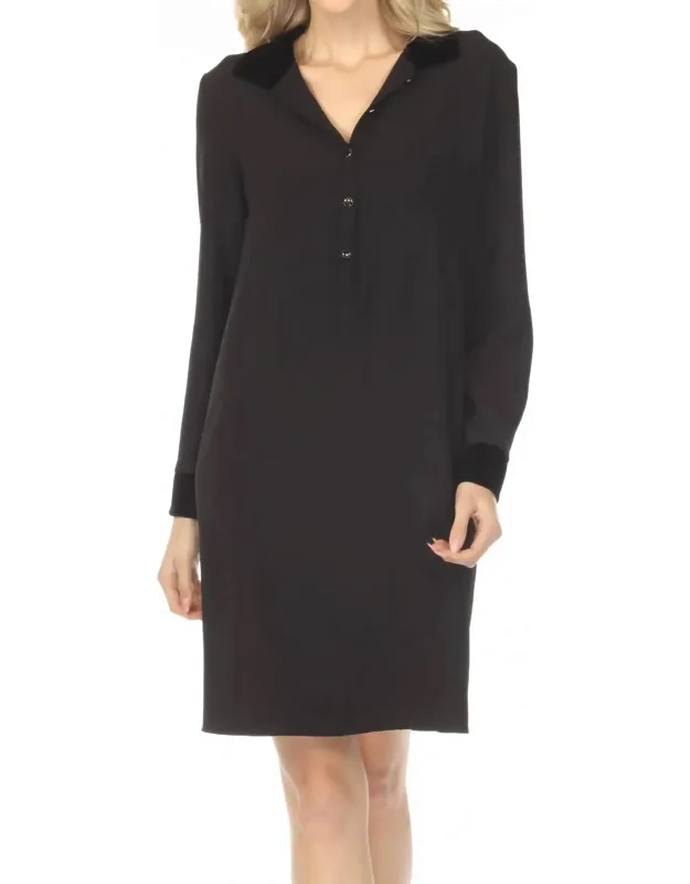 Velvet Collar Twill Shirt Mini Dress
