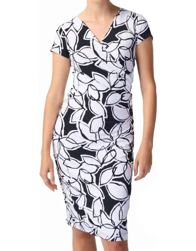 Leaf Print Faux Wrap Sheath Mini Dress