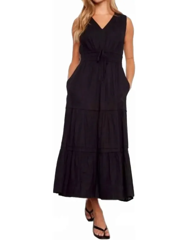 V Neck Multi Tiered Long Linen Dress