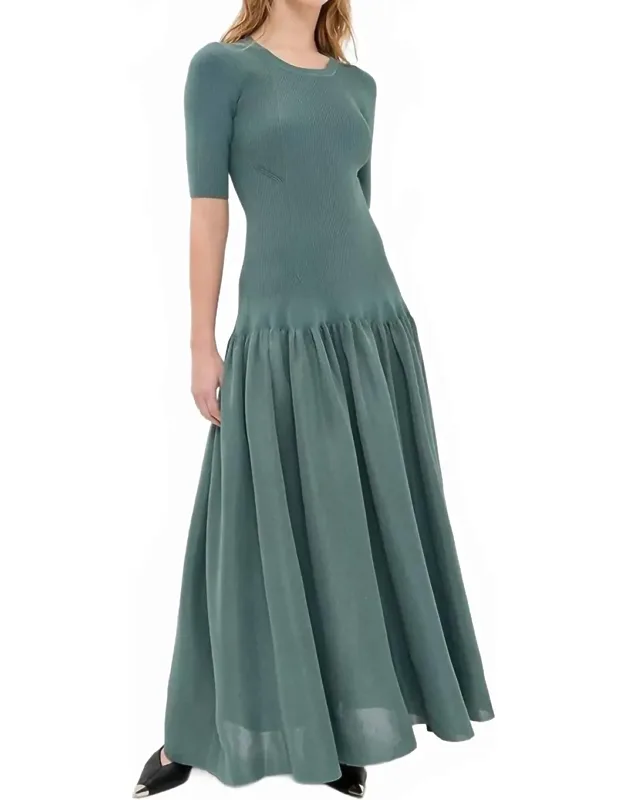 Gathered Stretch Knit Maxi Dress