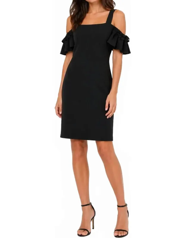 Cold Shoulder Ruffle Sleeve Dress