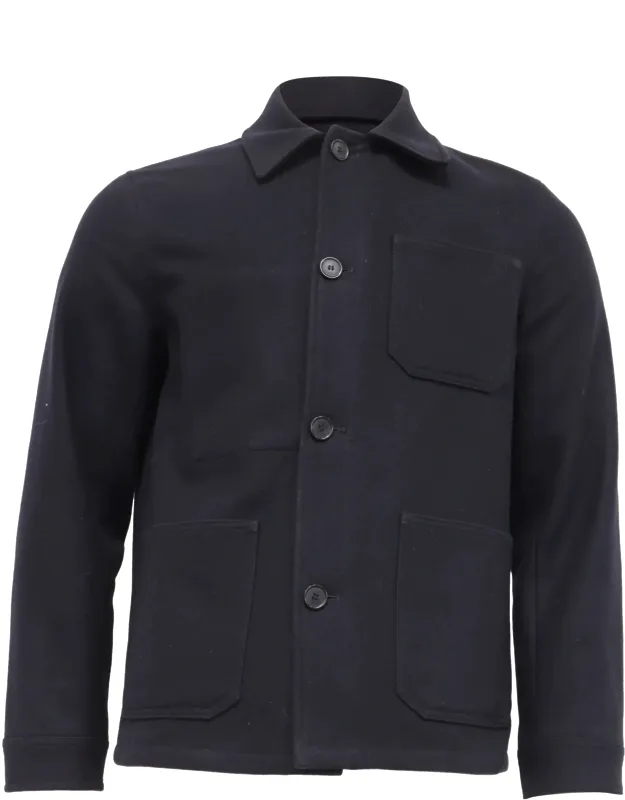 Button-down Jacket With Pockets In Wool