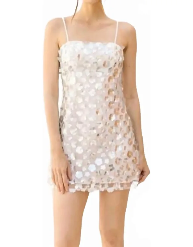 Metallic 3-d Daisies Mini Dress
