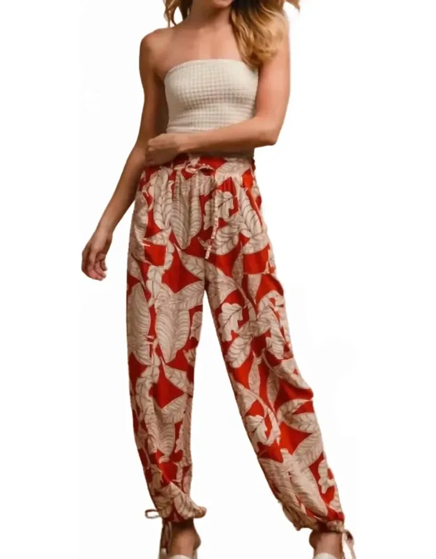 Woven Printed Balloon Pants With Drawstring