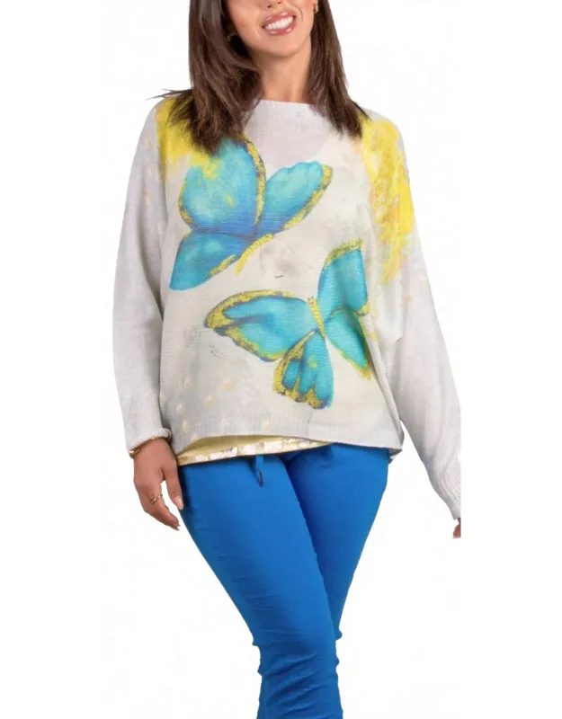 Daria Batwing Sweater With Butterfly Print