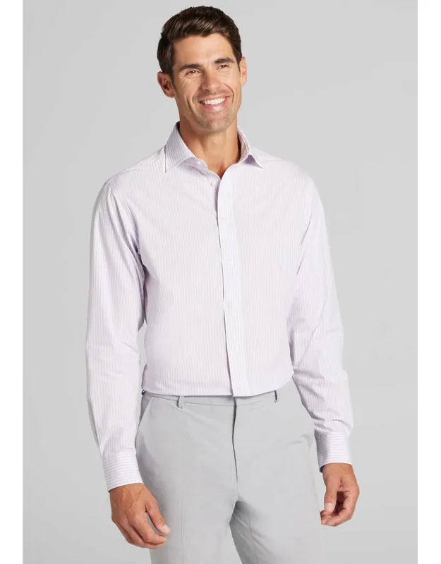 Comfort Stretch Tailored Fit Spread Collar Stripe Dress Shirt