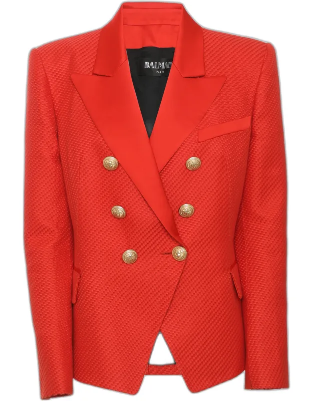 Textured Cotton And Silk Double Breasted Blazer