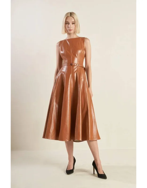 Lunar Symphony Faux Leather Midi Dress