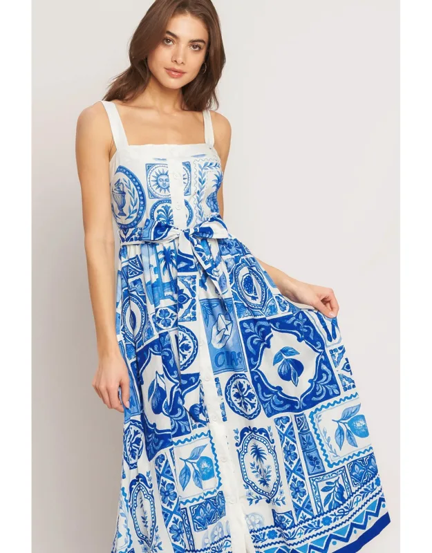 Majolica Charm Woven Midi Dress