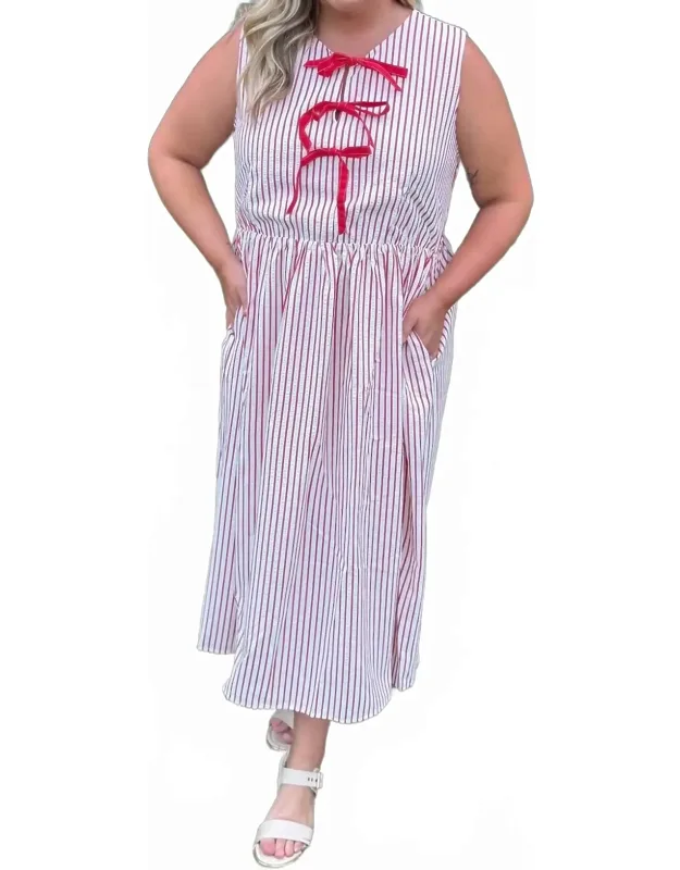 Sweet Cherry Stripes Midi Dress