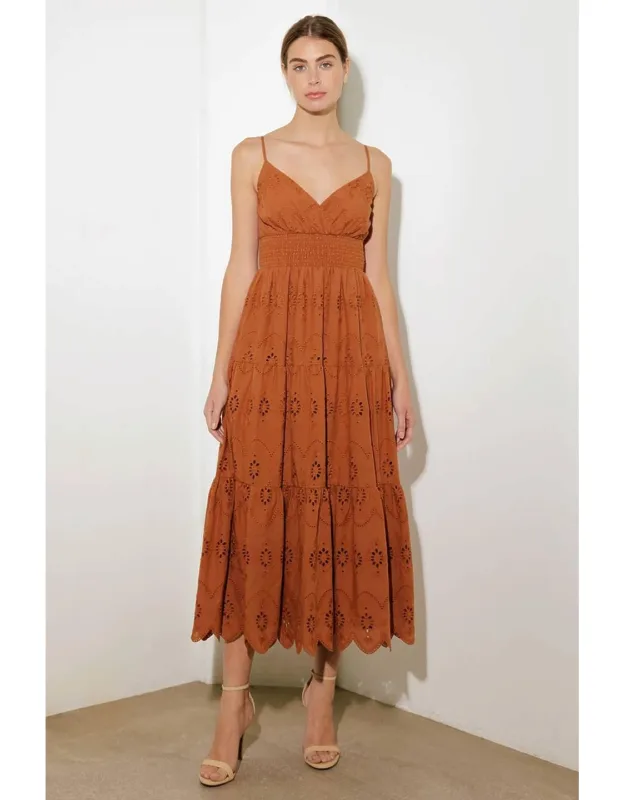 Luminous Bliss Woven Eyelet Midi Dress