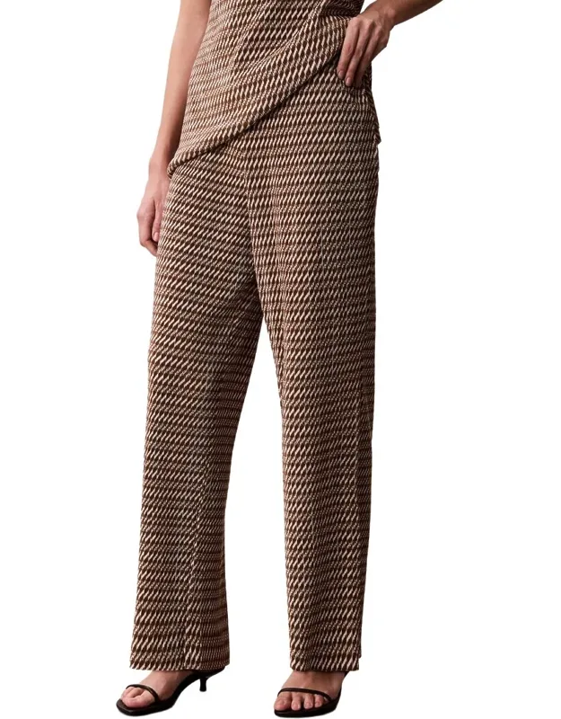 Printed Plisse Wide Leg Pants