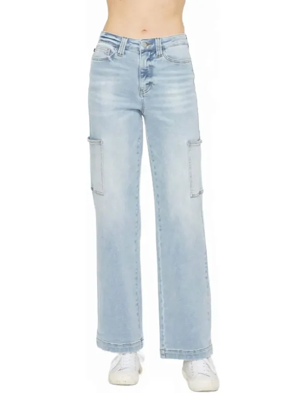 High Waist Cargo Wide Leg Denim Jeans