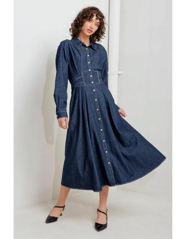 Vintage Blues Denim Midi Dress