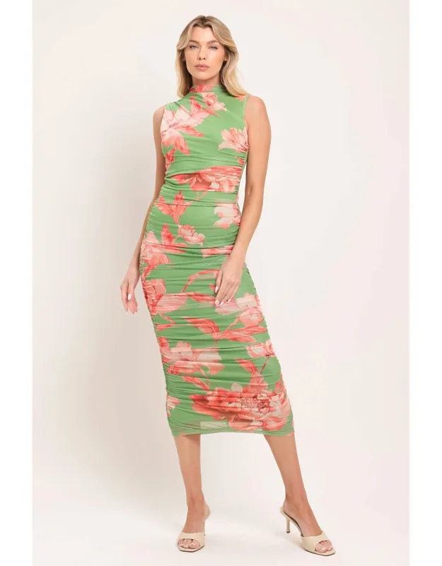 Paradise Glow Power Mesh Midi Dress