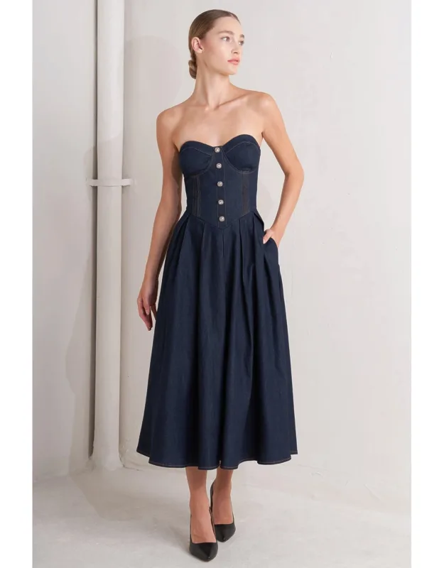 Corset Denim Midi Dress