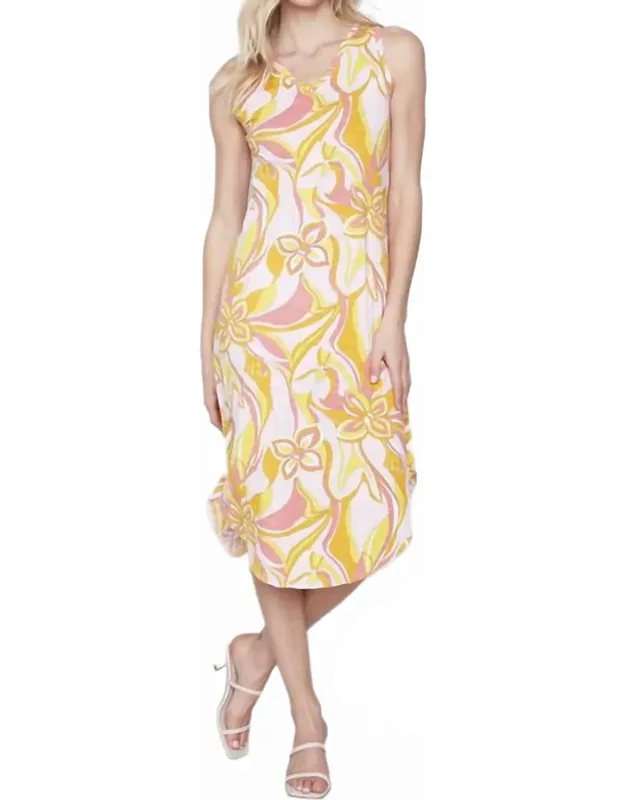Printed Sleeveless V-neck Dress With Shirttail Hem